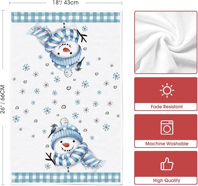 Artoid Mode Beige Blue Xmas Tree Snowman Christmas Kitchen Towels Dish Towels, 18x26 Inch Holiday Bird Believe Winter Decoration Hand Towels Set of 2