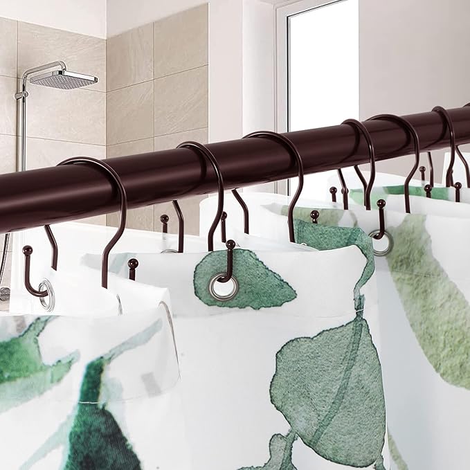 24 Pack Double Shower Curtain Hooks Rings, TENOVEL Double Sided Shower Curtain Hooks Rust Proof for Shower Curtain, Stainless Steel Bathroom Shower Hangers Rings for Shower Rods, Bronze