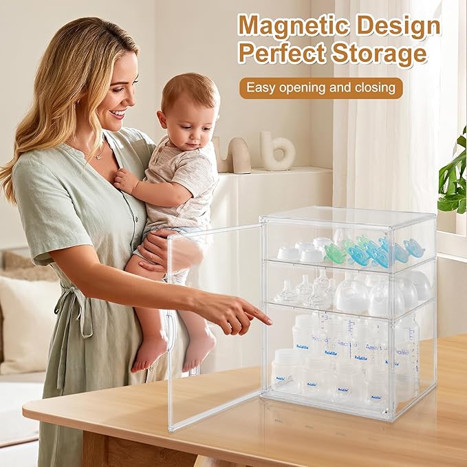 Baby Bottle Organizer – 3 Tier Acrylic Bottle Storage Organizer container, Clear Plastic Bottle Station Organizers Drawers for Countertop Kitchen Cabinet Vanity, Bathroom