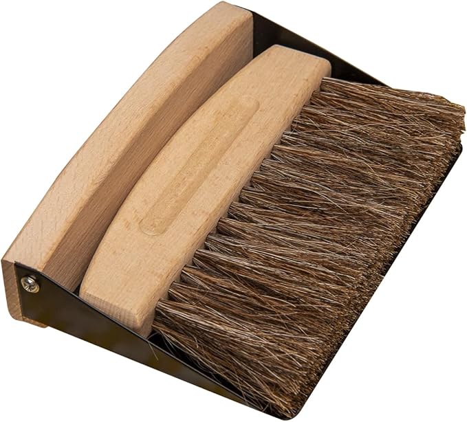 Generic Mini Broom and Dustpan Set - 100% Horsehair Bristles, Beech Wood, Brown - Perfect for Table, Computer, Kitchen, Pet Habitat - 2 Count, 5.9 x 3.9 x 15 inches