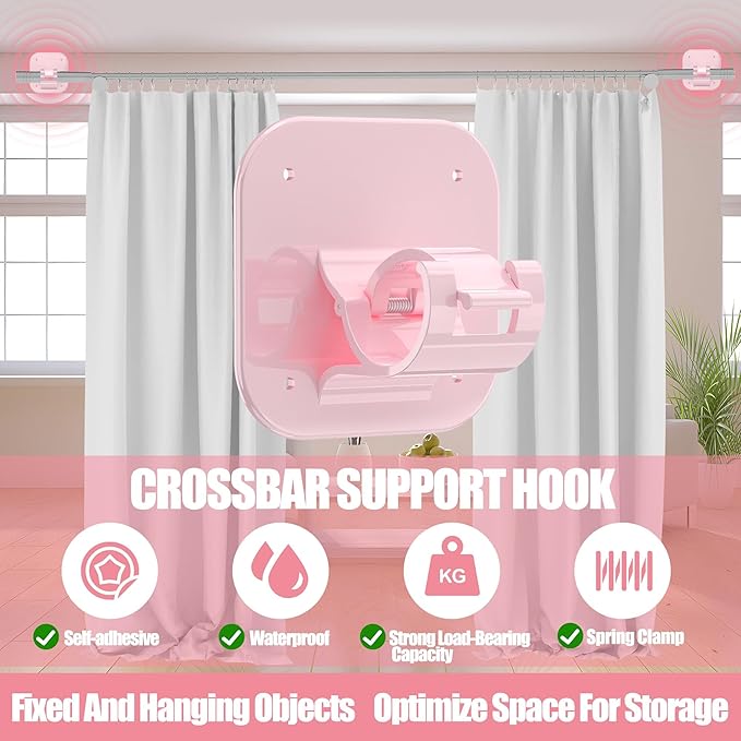 Adhesive Curtain Rods No Drilling Holder,No Drill Curtain Rod Brackets,Renter Friendly Hooks for Hanging Drapes,Over Blinds for Dorm Apartment Kitchen Bedroom Home
