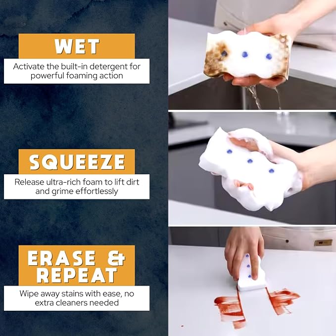 Magic Eraser Sponges 4 Pack – Thick Melamine Cleaning Sponges for Walls, Kitchen, Bathroom & Floors – White Magic Sponge Eraser Pads for Heavy Duty Multi-Purpose Cleaning