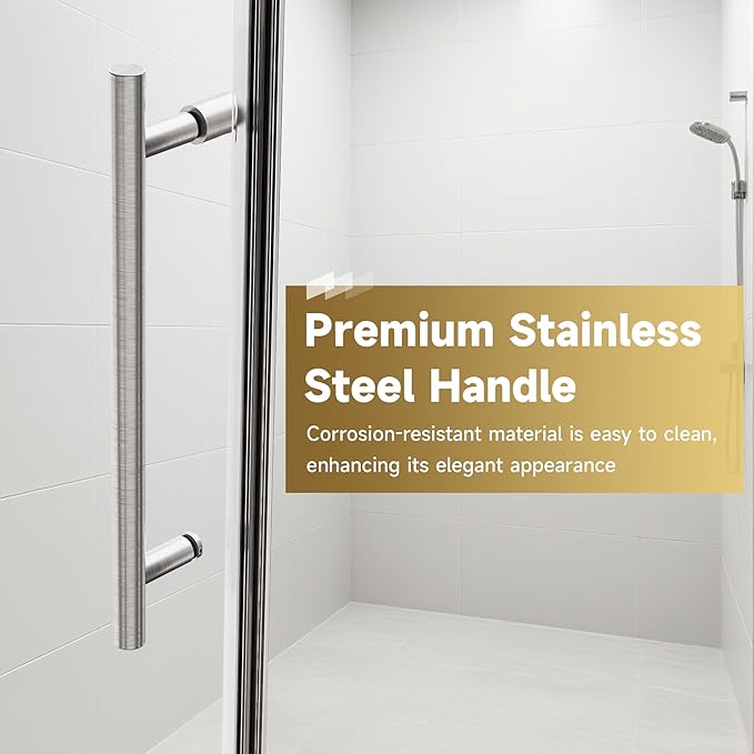 Frameless Sliding Shower Door 72” W x 76” H, 3/8” Tempered Glass, Single Bypass Shower Enclosure with Reversible Door, Quiet Rollers, Anti-Jump Safety System,Brushed Nickel Stainless Steel