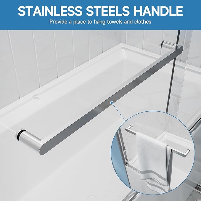 56-60" W x 57" H Semi-Frameless Bathtub Sliding Doors, 1/4"(6mm) Tempered Glass Double Sliding Shower Door for Bath Tub with Explosion-Proof Film and Easy to Clean, Chrome