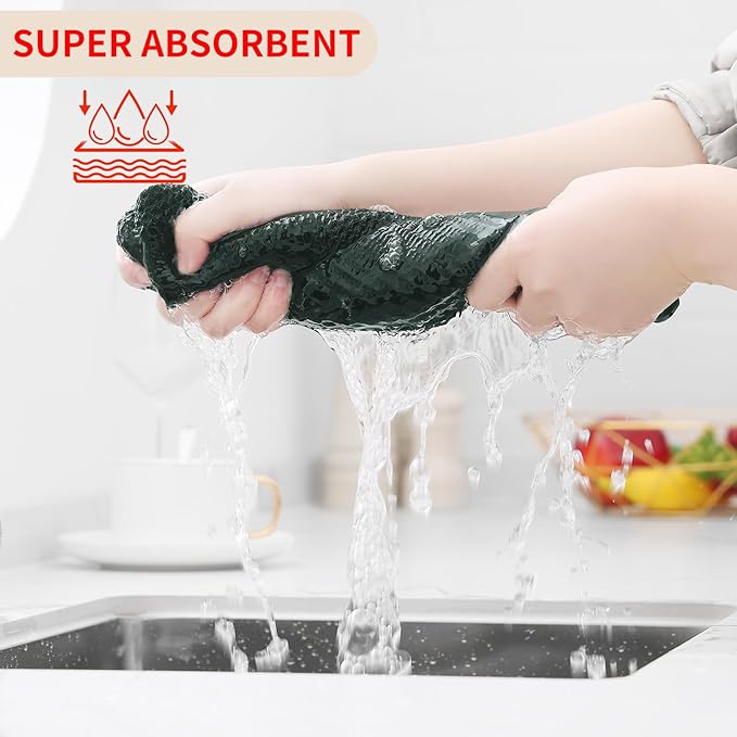Kitinjoy 100% Cotton Waffle Weave Kitchen Hand Towels (13 X 28 Inches, Blackish Green), 6-Pack Super Soft and Absorbent Dish Towel for Drying Dishes