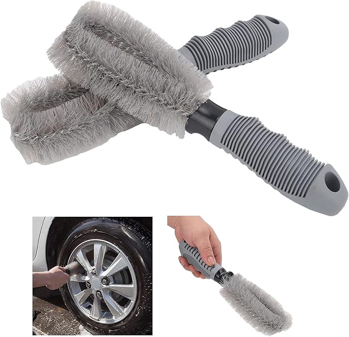 10.2in Wheel Hub Brush Ergonomic Handle Cleaning Tool Car Wheel Cleaning Brush Tire Rim Scrub Brush Cleaner Tire for Nozzle Engine Compartment