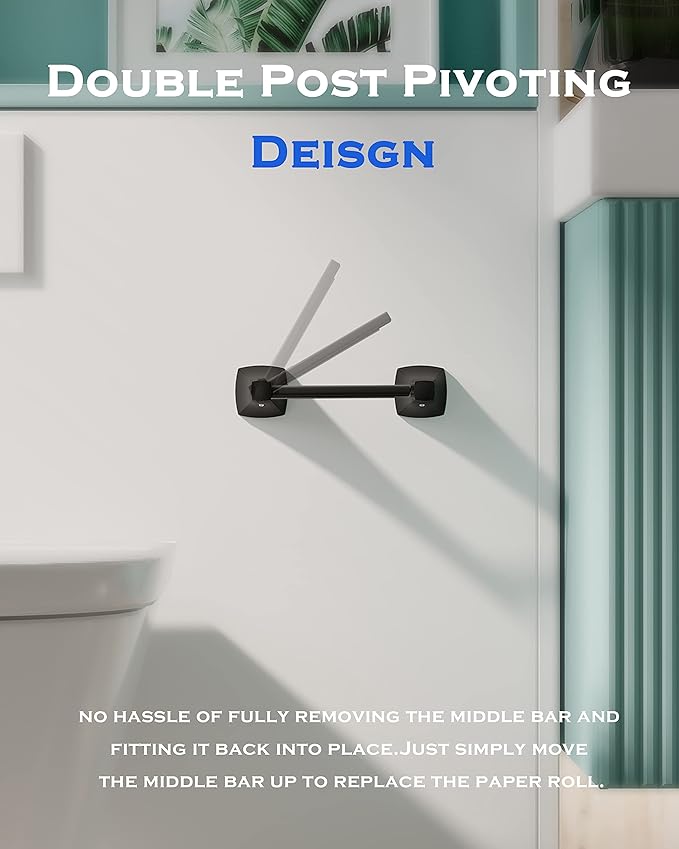 Matte Black Toilet Paper Holder Bathroom Double Post Pivoting Tissue Roll Holder Stainless Steel and Zinc Alloy Wall Mount