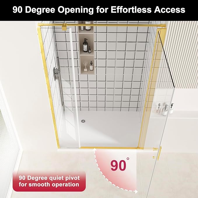 Bathbliss Framed Pivot Shower Door, Glass Shower Door in Brushed Gold, 58.5" to 60" W x 72" H, 5/16" Tempered Glass, Reversible Installation, Easy Setup