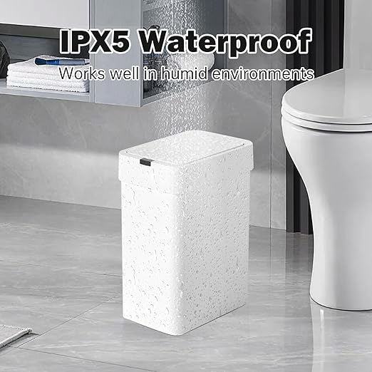 2 Pack Bathroom Trash Can with Lid - 2.5 Gal and 4 Gal Motion Sensor Garbage Bin, Smart Rubbish Bin, Waterproof Slim Dustbin, Automatic Plastic Trash Can for Bathroom, Office, White
