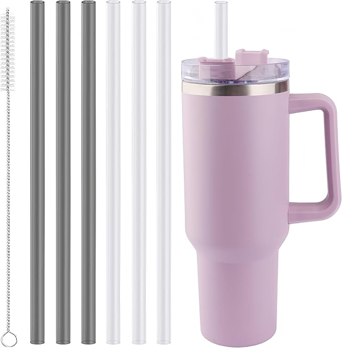 Joshey 12 Inch Tritan Replacement Straws for Stanley 40oz Tumbler - 6 Pack Reusable Long Straws with Cleaning Brush, Fits 30oz & 40oz Stanley Cup Accessories, BPA-Free (Gray+Clear)
