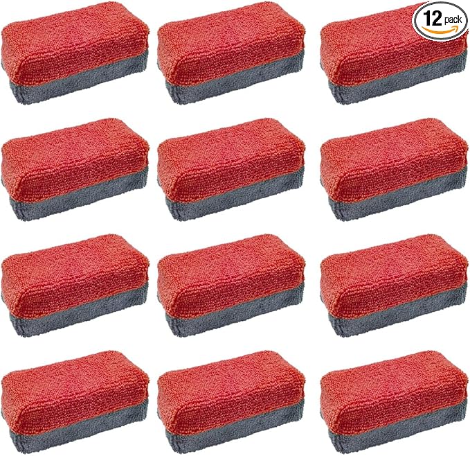 12PCS Ceramic Coating Applicator Sponge, 4.13'' x 1.84'' Microfiber Car Detailing Applicator Pads, Rectangular Car Foam Cleaning Pad, Auto Polishing Pad for Wax, Paint, Sealant (Red)