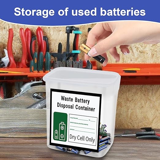 Battery Disposal Container with Label and Date Recording Pen| Used Dry-Cell Battery Recycling Container|Battery Processing Container | Battery Organizer Container