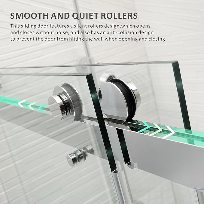 Frameless Shower Door 56-60'' W x 62'' H with 3/8" (10mm) Clear SGCC Tempered Glass,Chrome Stainless Steel Handles Shower Glass Door for Bathtub,Tub Shower Door Double Sliding Reversible Installation