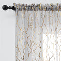 FINECITY Gold Grey Sheer Curtains 84 Inches Long 2 Panels Metallic Gold Foil Tree Branches Patterned Sheer Curtains for Living Room Rod Pocket Privacy Sheer Window Curtains, 52 x 84 Inch