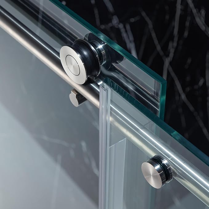 Woodbridge 57.5-60" Wx76 H Soft Close Frameless Shower Door,3/8"(10mm) Explosion-Proof Tempered Glass, Brushed Nickel Finish, BSDC6076-B