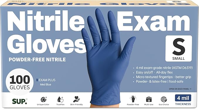 SUP Powder-Free Nitrile Exam Gloves, 100 Count Food Safe Latex-Free Medical Non-Sterile Cooking Disposable Glove, Blue