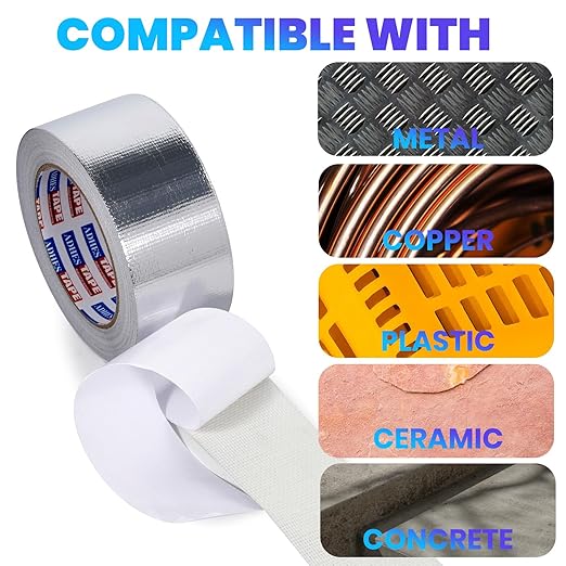ADHES Premium Aluminum Foil Tape, 3 Inch x 164 Feet (55 Yards), 6Rolls Heat Proof Tape Withstand from 80°C to 100°C, Metal Duct Tape for HVAC, Sealing & Patching, Dryer Vents Pipe
