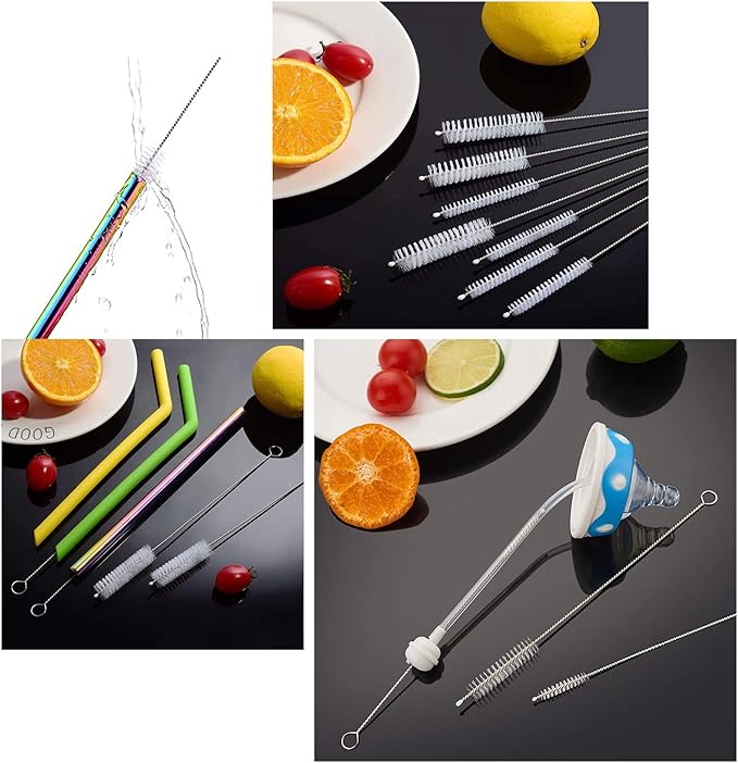 Straw Brush Cleaner (10 Pack), Flexible Nylon Pipe Tube Cleaning Brushes with 0.4" Bristles, Rust-Proof Stainless Steel Reusable Straw Washers for Standard Tumblers, Bottles & Teapot Spouts 8.2 Inch