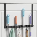 Broom and Mop Holder Over the Door, Broom Holder with 4 Racks and 3 Hooks Metal Broom Organizer Wall Hanging Broom Storage Behind the Door for Closet Kitchen Cabinet Garden