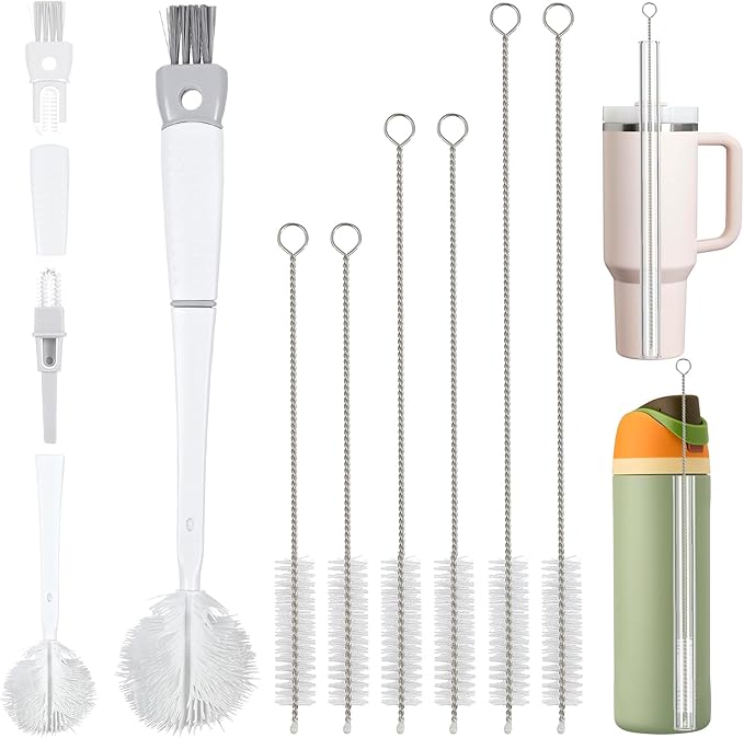 Straw Cleaner Brush Bottle Brush Kit for Stanley Cup Tumbler - Multifunctional Water Bottle Cleaner and 3-Size Straw Cleaning Brushes for Owala Freesip/Simple Modern/Yeti Tumbler, Cup Lid Gap Cleaners