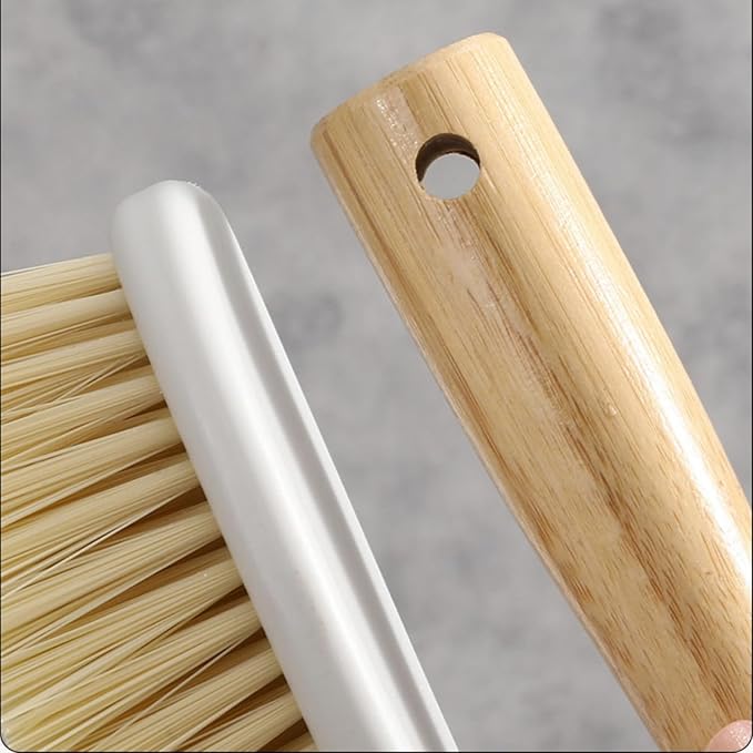 Wooden Handled Brush, Stiff Bristle Gravity Cleaning Brush, Multi-Purpose Brush for Bathroom Sinks, Floors, Carpets, Pools, Kitchens, Tiles, White.