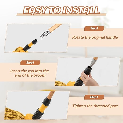 Barydat 55 Inch Lacquered Wood Broom Handle with Metal Threaded Tip Heavy Duty Natural Lacquered Wood Handle for Floor Home Office Commercial, 1" Diameter(10 Pack)