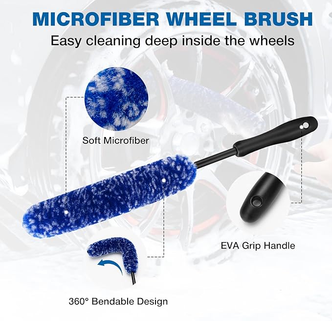 SHALL 8Pcs Wheel Brush Kit for Cleaning Wheel and Tire, Wheel and Rim Brush, Car Detailing Brushes, Tire Brush, Bendable Car Wheel Rim Cleaner Brush Set, Car Detailing Cleaning Brush Supplies