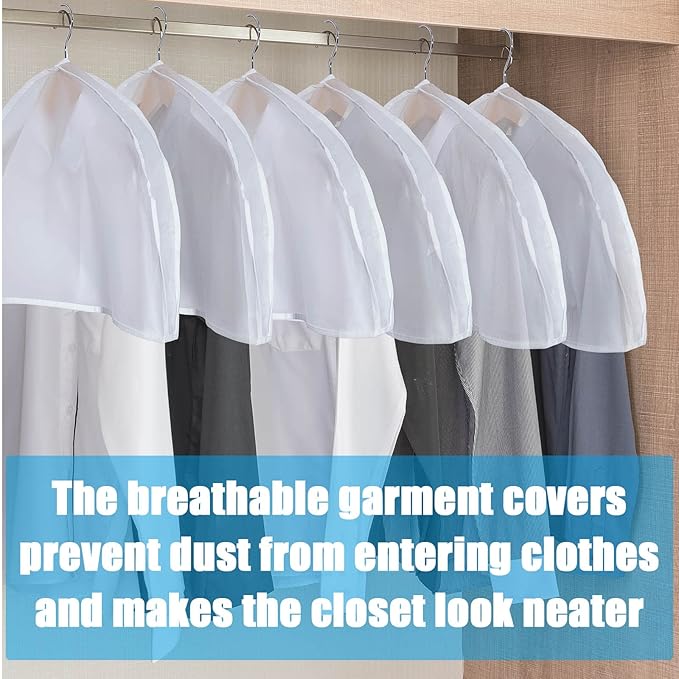 Patelai 32 Pcs 2" Gusseted Shoulder Covers for Hanging Clothes 24" x 12" Plastic Garment Dust Covers Protectors for Closet Storage Suit, Coats, Jackets, Dress Closet Storage(Translucent)