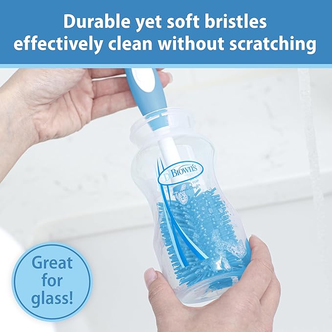 Dr. Brown's Soft Touch No Scratch Baby Bottle Cleaning Brush Nipple Cleaner with Stand and Storage Clip, BPA Free, Blue 1-Pack