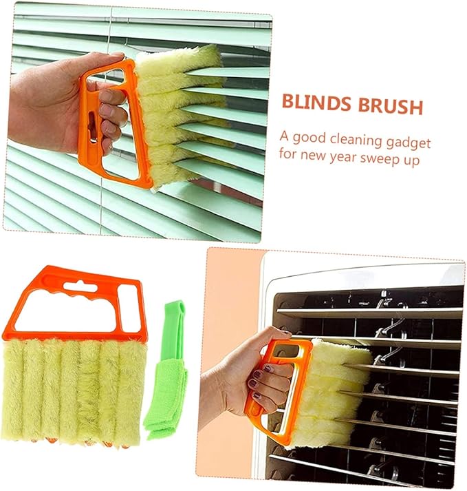 Operitacx Handheld Blinds Cleaning Brush 2pcs Set 7-Finger and 3-Finger Window Shutter Brush for Air Conditioner and Venetian Blinds Cleaning Orange and Green for Dust and Dirt Removal