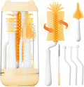 Bottle Brush Set,Travel Bottle Cleaner Kit with Baby Bottle Brush,UV Light,Straw Brush,Nipple Brush,Bottle Drying Rack for Home and Travel(Orange,Cylindrical)