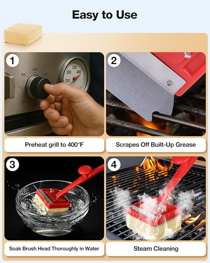 Grill Brush Bristle Free(Fire-Resistant Fabric),4 Replaceable BBQ Cleaning Head,Safe Replacement Cleaning Pad for Cast Iron or Stainless-Steel Grates (No Handle)