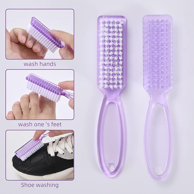 Yebeauty Nail Brush Fingernail Cleaner, 4 Pack Hand Scrub Cleaning Brush Plastic Hand Finger Toes Scrubbing Brush, Pedicure Nail Scrubber,Clear Purple