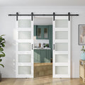SmartStandard 36 x 84 in (Double 18×84 Door) Glass Barn Door with 6.6FT Sliding Hardware Kit & Handle, Pre-Drilled Ready to Assemble, Waterproof PVC Coating, 5-Panel Glass, White