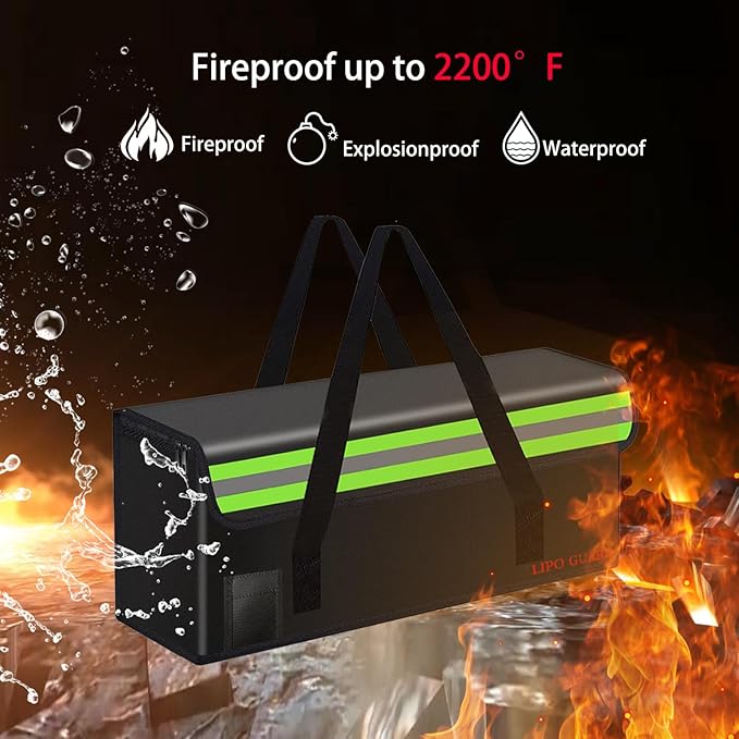 Lipo Battery Safe Bag Large Capatity Fireproof Bag for Ebike Lipo Battery Other Batteries Storage Charging Transport Home Office Travel Safe Storage Pouch