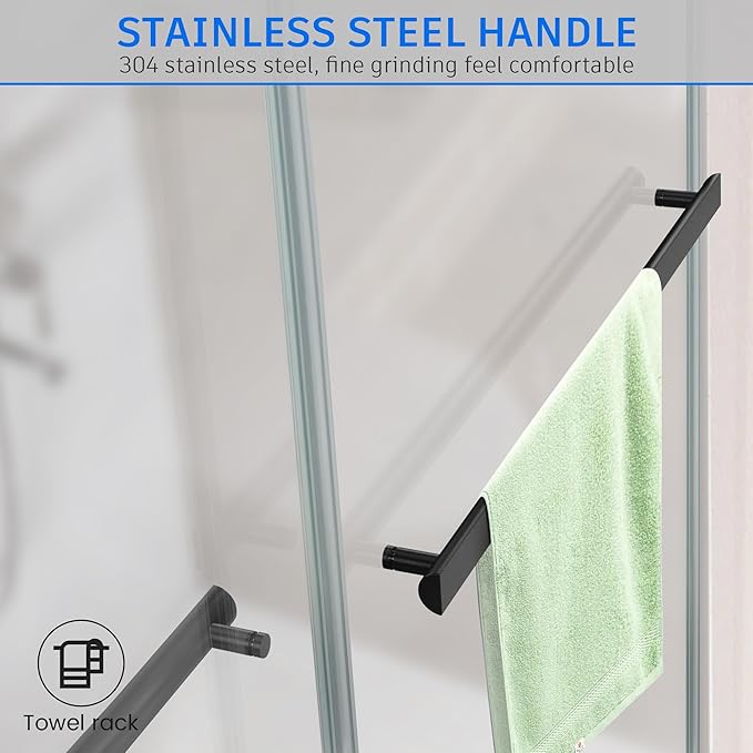 Frameless Sliding Shower Door, 56-60" W x 76" H Glass Shower Door with 5/16" (8mm) Clear Tempered Safety Glass, Stainless Steel Hardware, Double Sliding Shower Door, Matte Black