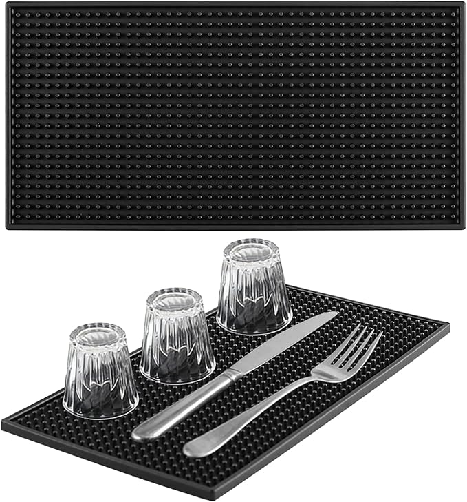 2 Pack Bar Mat, 6" x 12" Bar Mats for Countertop, Non Slip Spill Proof Service Mat, Rubber Dish Drying Mat for Coffee Bar, Bartending, Home Kitchen & Restaurant