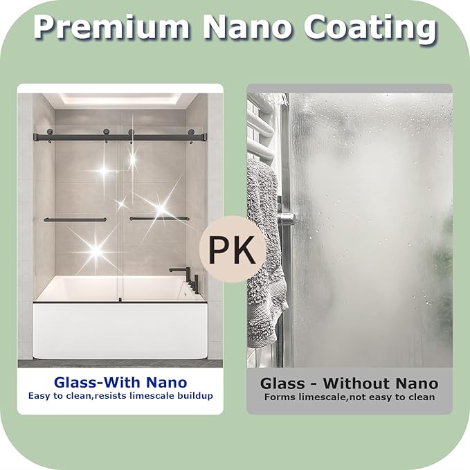 54"-60" W x 60" H Frameless Bathtub Shower Door, Double Sliding Shower Door,5/16"(8mm) Clear Tempered Glass,Bathtub Glass Door with Explosion-Proof Film (Matte Black 60" Wx60 H)