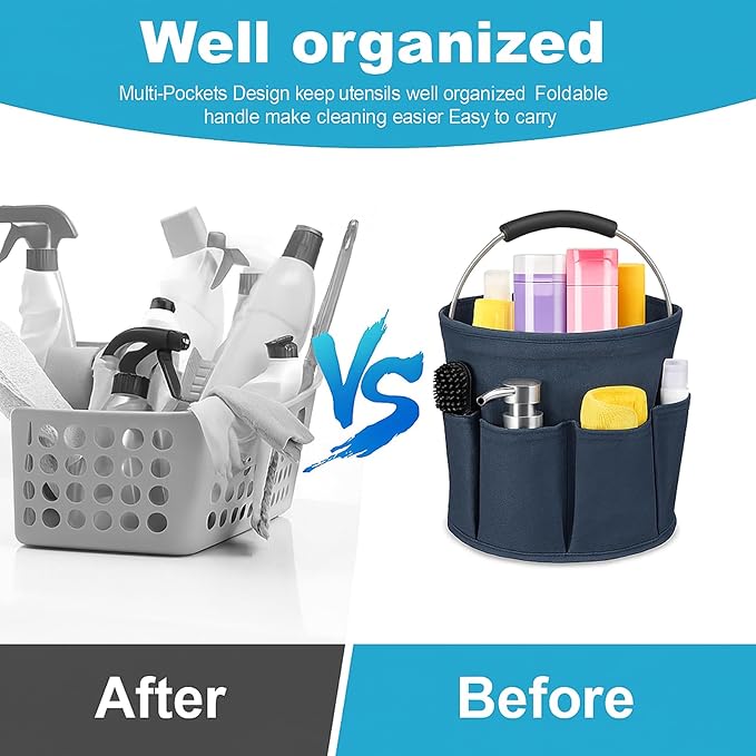 17L (5 Gal) Foldable Cleaning Caddy with Handle - Portable Supply & Tool Organizer | Organizador de Limpieza para Accesorios (Blue)