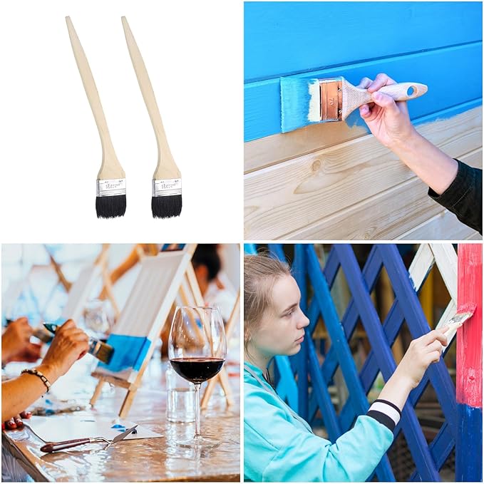 uxcell 2pcs Bent Radiator Paint Brush 2.5" Width Curved Wall Paint Soft Bristle Brushes with Long Wood Handle for Painting DIY Wall Treatment