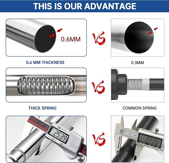 BRIOFOX Industrial Shower Curtain Rod - Rustproof Non-Slip 43-72 Inch 304 Stainless Steel Tension Curtain Rod for Window or Bathroom, Chrome
