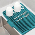 Silicone Dish Drying Mat, Stone Drying Mat for Kitchen Counter with Built-In Drain, Non-Slip Drain Pad with Built-in Drain, Heat Resistant Stone Drying Mat, 1Pcs 20" x 15", Green