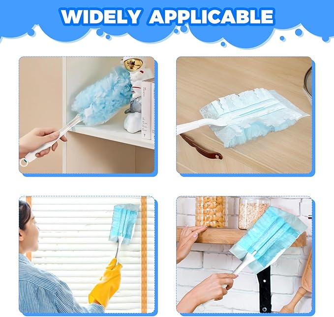 5PCS Duster Refills Folding Handles Set Compatible with Swiffer Dusters,Disposable Static Dust Removal Brush Handle for Dusting Electronics,Furniture,Blinds,Ceiling Fans (5, White)