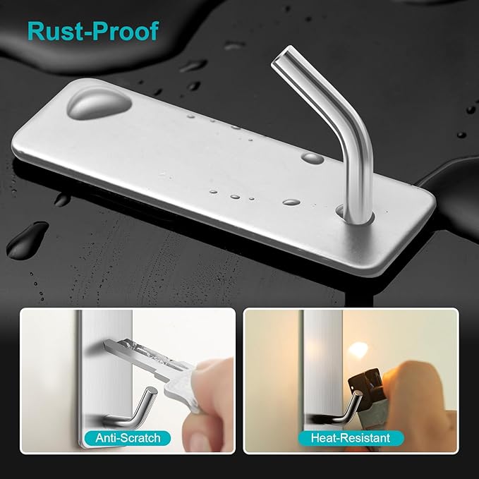 Small Self Adhesive Hooks for Walls No Damage, 6-Pack Stainless Steel Stick on Hooks for Hanging Towel Key Hat Bag Jewelry, Sticky Hangers for Kitchen Bathroom Door (Silver(6pcs))