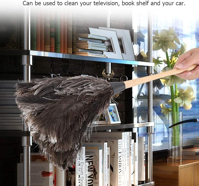 Duster, 22'' Super Soft Handmade Washable Non-electrostatic Duster Easy Efficient Dusting with Wooden Handle (Brown)