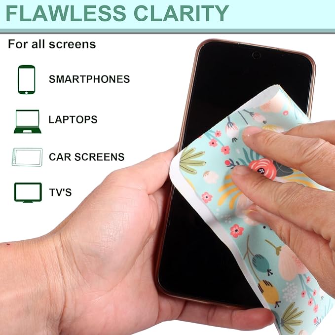 12Pcs Multicolor Flowers Drawing Microfiber Cleaning Cloths for Cameras Lenses,Eyeglasses,Jewelry,Crystal,i pad,Screens&More