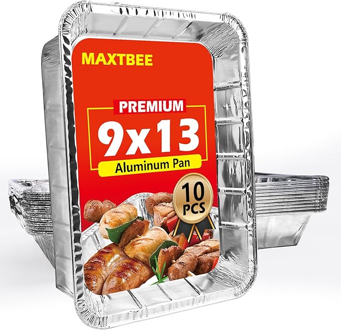 Aluminum Pans Foil Pans, 10 Pack 9x13 Disposable Trays Half Size Tin Pans Heavy Duty Foil Trays Food Containers For Cooking, Baking, Roasting, Chafing, Heating or Steam Table