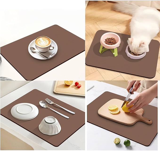 Dish Drying Mat for Kitchen Counter,Drying Mat for Dish Rack,Absorbent Hide Stain Rubber Mat,Coffee Mat, Kitchen Counter Mat(Brown, 17"x31.5")
