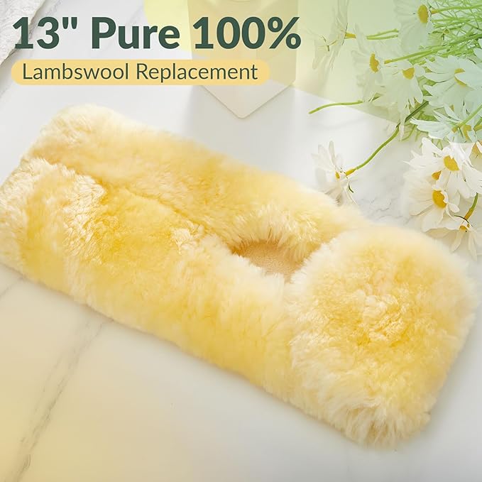 Dingion 1 Pack 13" 100% Pure Lambswool Wash Pad Replacement, Lambswool Wash Mitt for Washing Cleaning RV, Boat, Plane, Car or Truck
