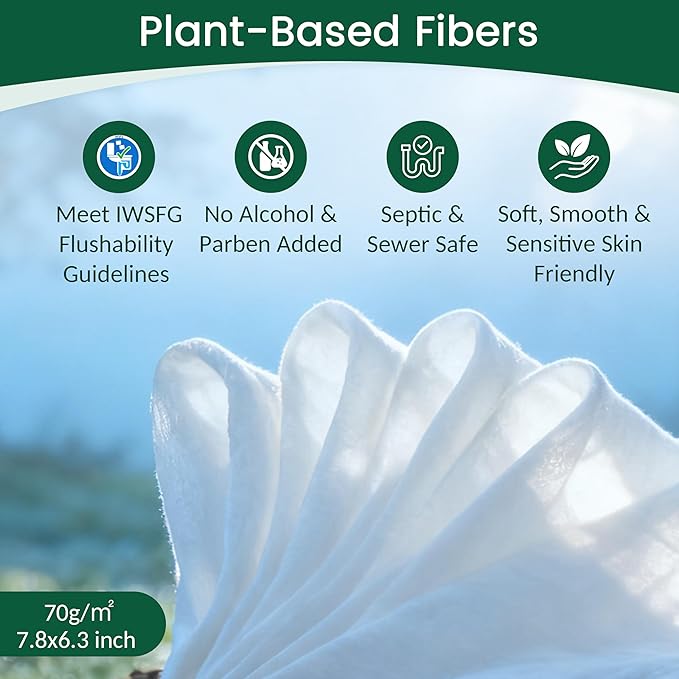 WONDERFUL Flushable Butt Wipes, Variety 100% Plant-Based Wet Wipes for Adults & Kids; Sewer, Septic Safe; Gentle on Sensitive Skin, Wipes Flushable Pack for Bathroom & Travel, 3-Pack (180 Counts)